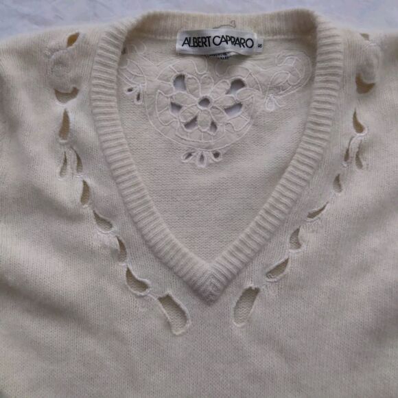 Vintage Albert Capraro Lambswool Angora Rabbit Hair V-Neck Womens Sweater Small - Picture 3 of 8